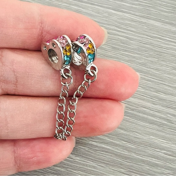 Silver plated paved safety chain, European beads collectors, fits Pandora - Picture 1 of 6
